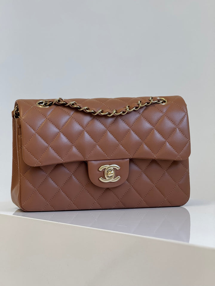 Chanel 22S Small Caramel Lambskin Classic Flap Bag + LGHW