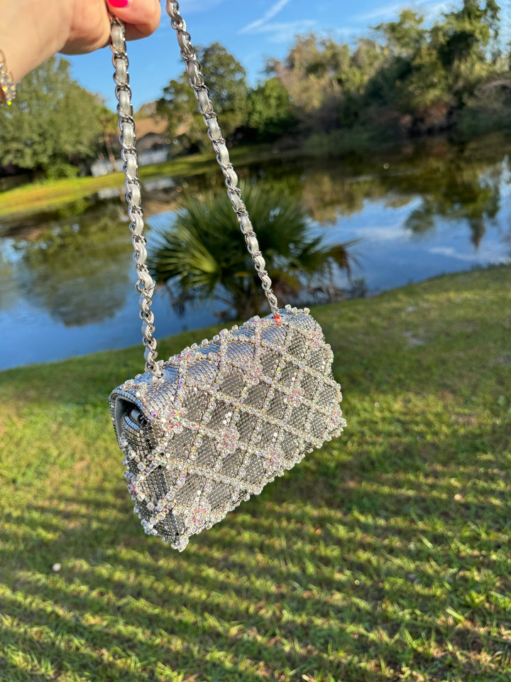 Chanel Silver Crystal Embellished Mini Flap