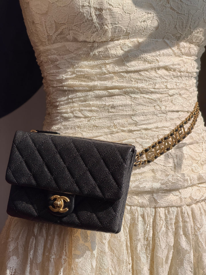 Chanel Pick Me Up Belt Bag Black Shiny Caviar Gold Hardware 2022