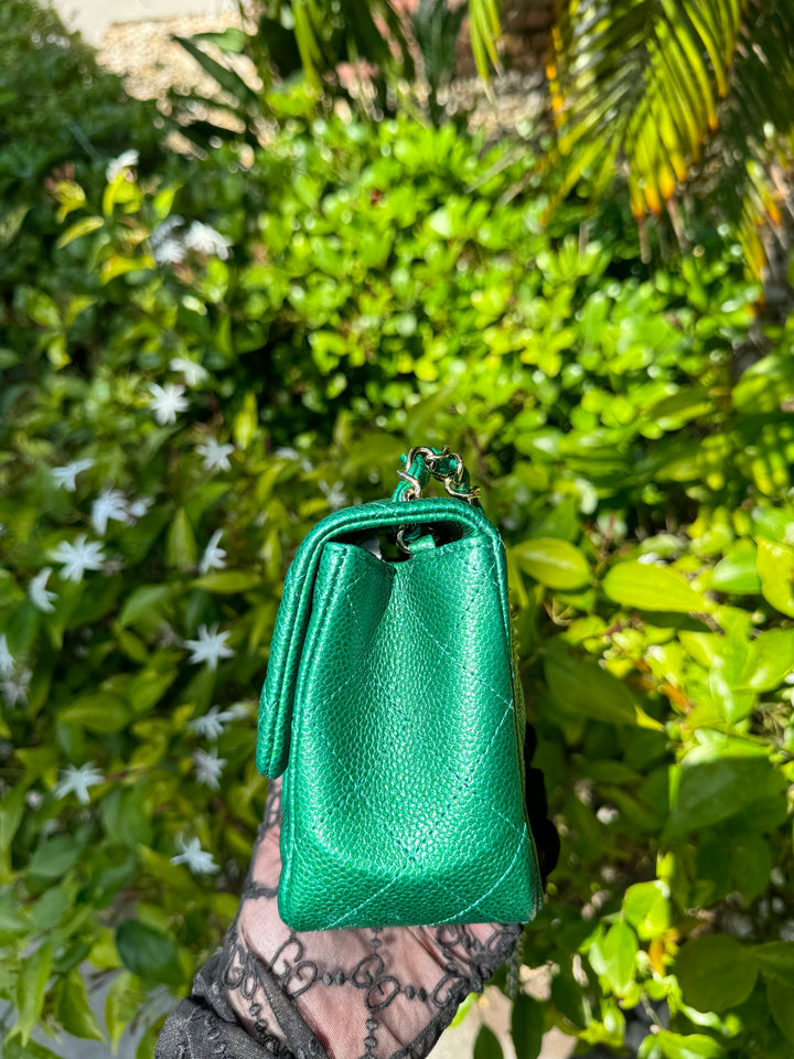 Chanel 18S Emerald Green Mini Square Caviar Flap Bag