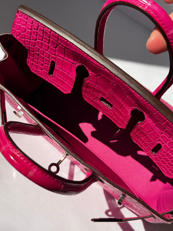 Hermès Birkin 25 Matte Alligator Rose Shocking Palladium Hardware 2019