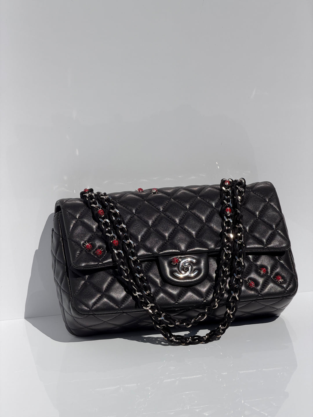 Chanel Medium Ladybug Flap Black Lambskin Silver Hardware 2011
