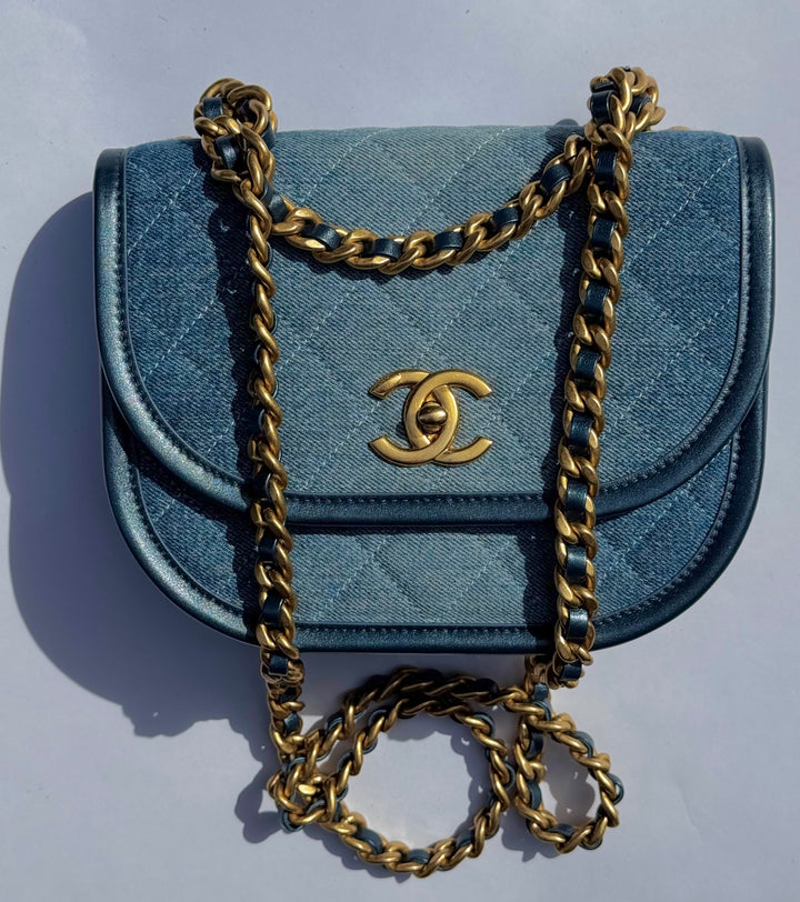 Chanel Denim Small Messenger Crossbody Bag