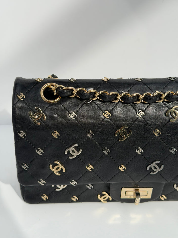 Chanel Medium Reissue 2.55 Flap Bag Black Leather Gold Hardware Punk Charms 2007