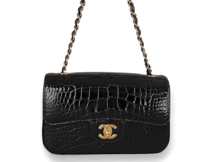 Chanel Mini Classic Flap Alligator Black Gold Hardware 2018