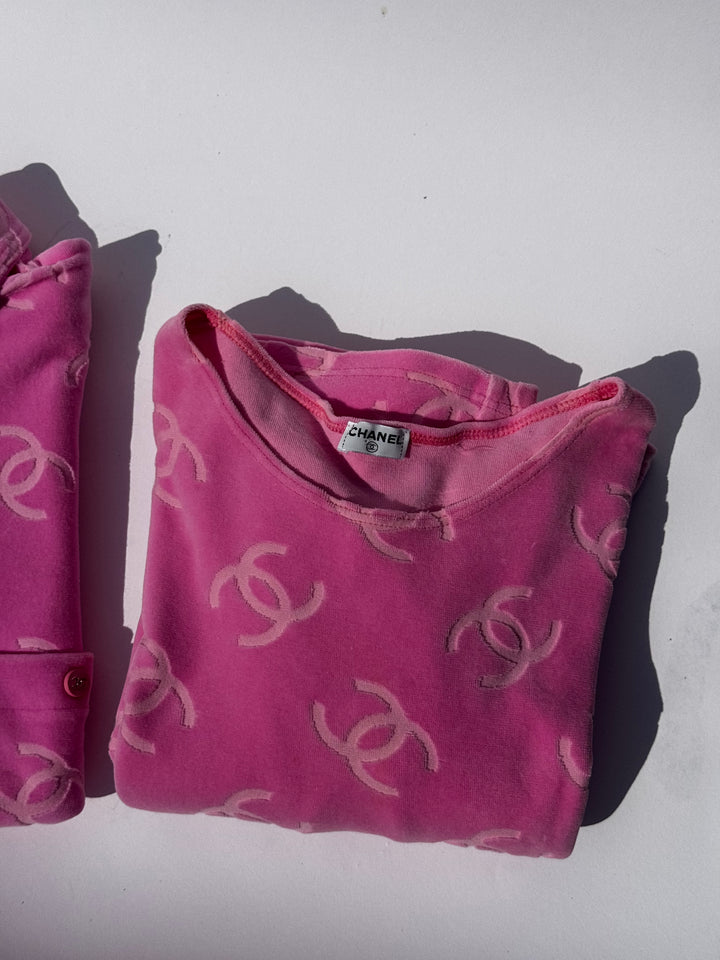 Chanel Spring 1996 Pink Velour CC Dress