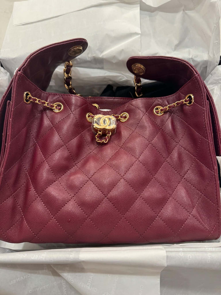 Chanel Small 25 Hobo Bag Caviar Leather Burgundy Antique Gold Hardware 2026