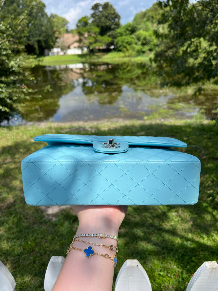 Chanel 21S Blue Neon Lambskin Medium Flap Bag