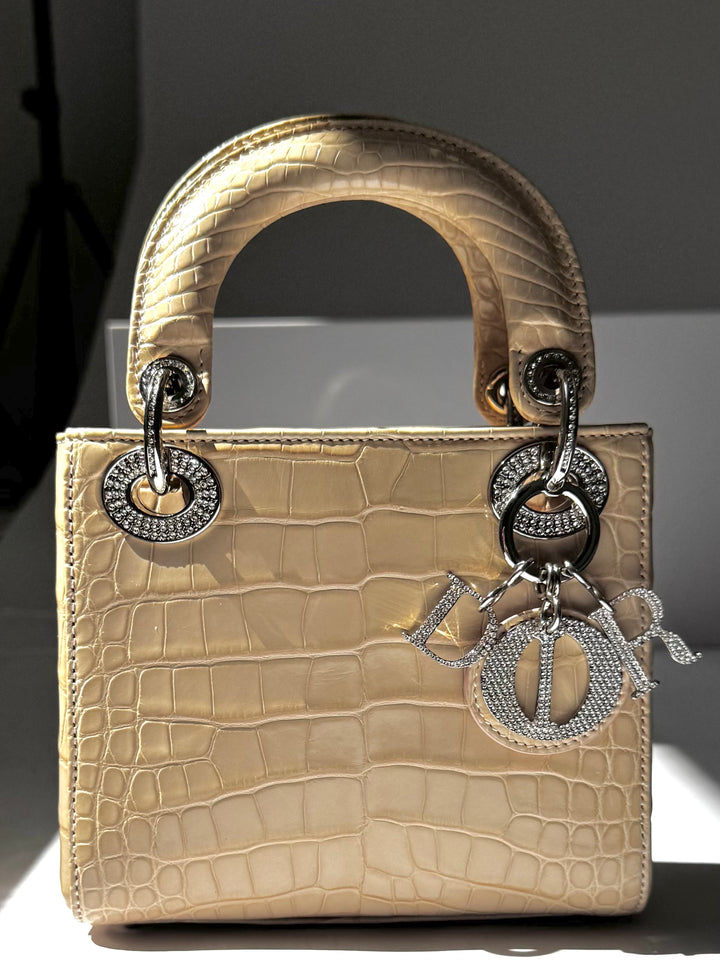 Lady Dior Ivory Crocodile Mini Top Handle