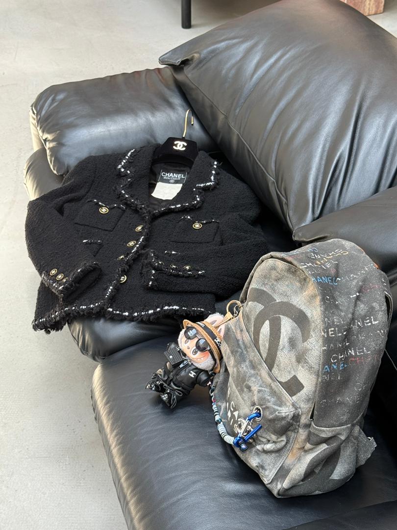 Chanel 1994 Black Vintage Museum Braided Trim CC Jacket