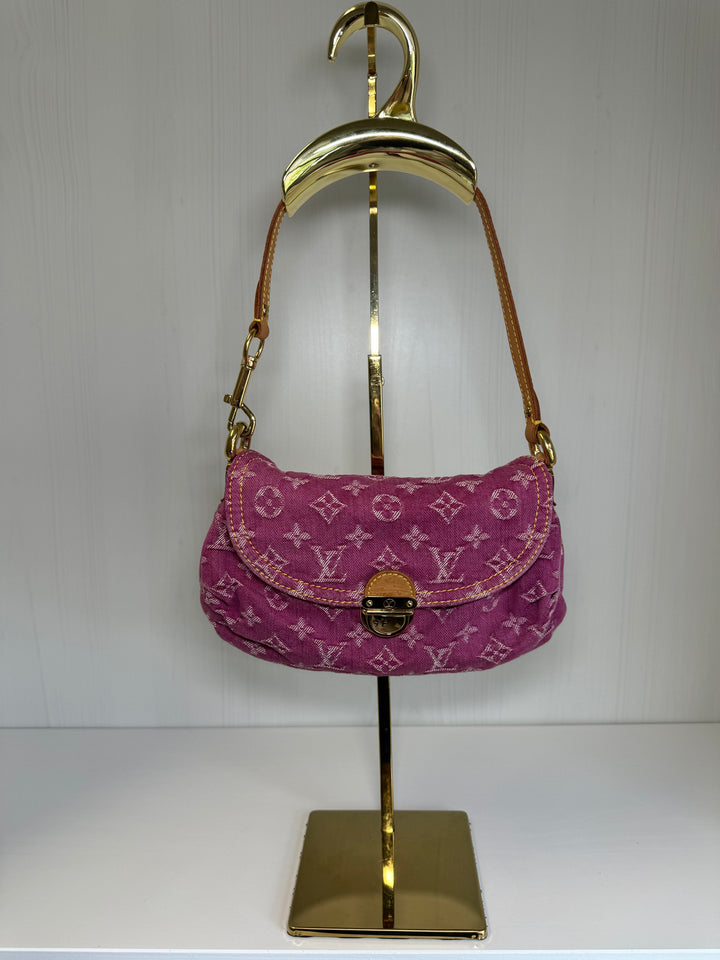 Louis Vuitton Pink Monogram Denim Mini Pleaty + Coin Pouch
