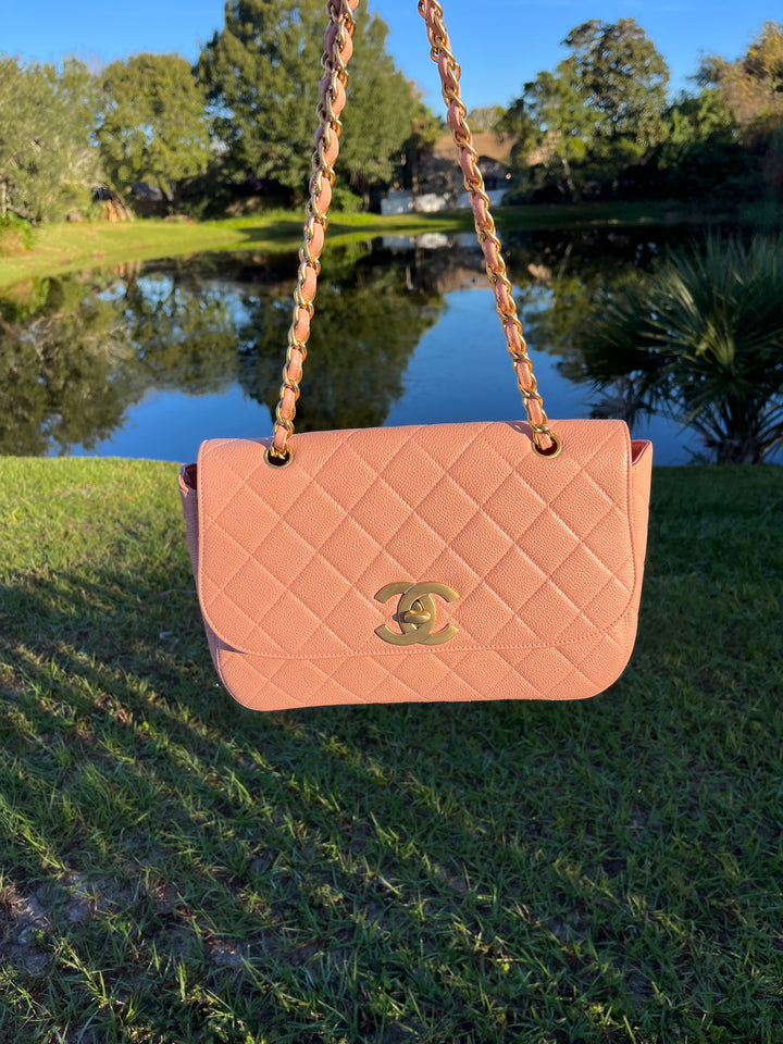 Chanel Light Pink Quilted Caviar XL Jumbo Single Flap