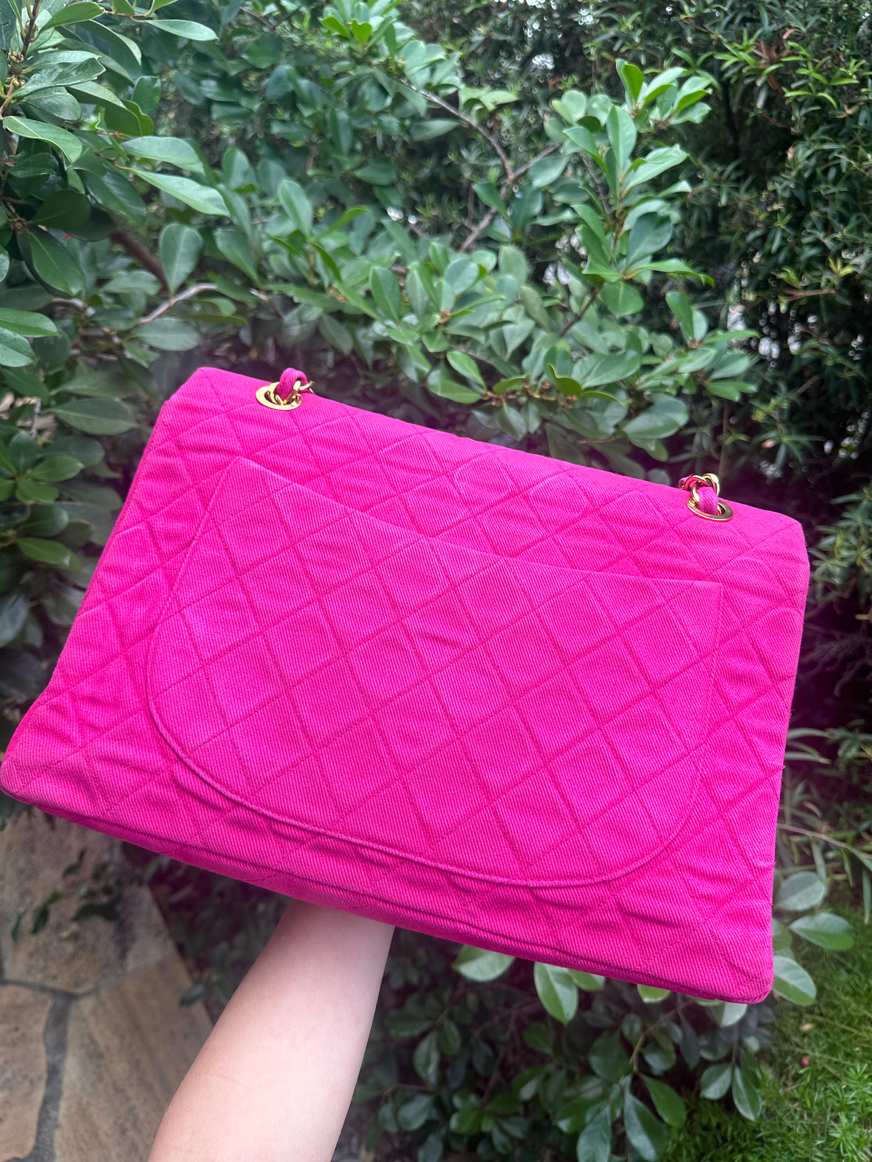 Chanel 1990 RARE Hot Pink Denim Maxi Flap Bag – Its A Luv Story