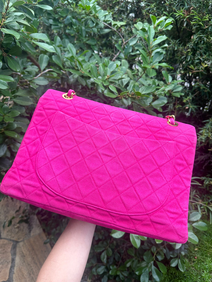 Chanel 1990 RARE Hot Pink Denim Maxi Flap Bag