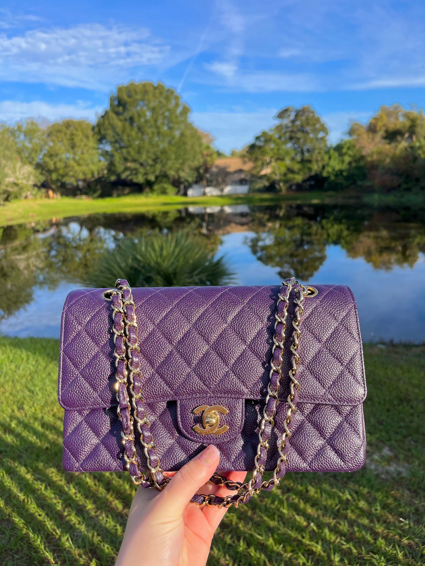 Chanel Purple Medium Vintage Caviar Classic Flap