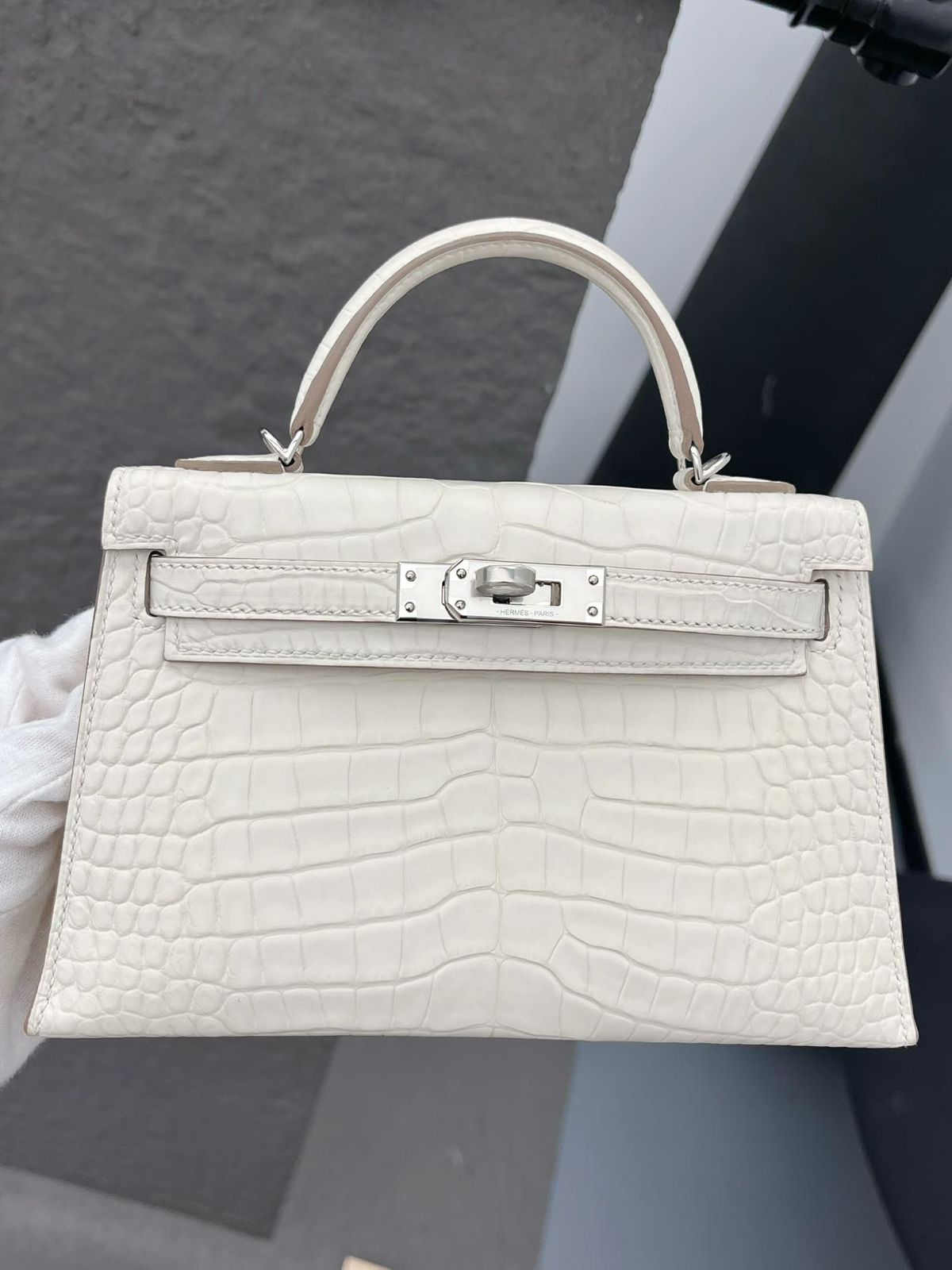 Hermes Mini Sellier Nata Boreal Satin Matte Alligator Kelly 20