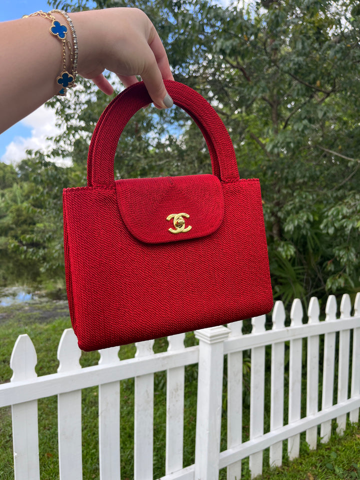 Chanel Vintage Medium Red Rope Kelly Top Handle