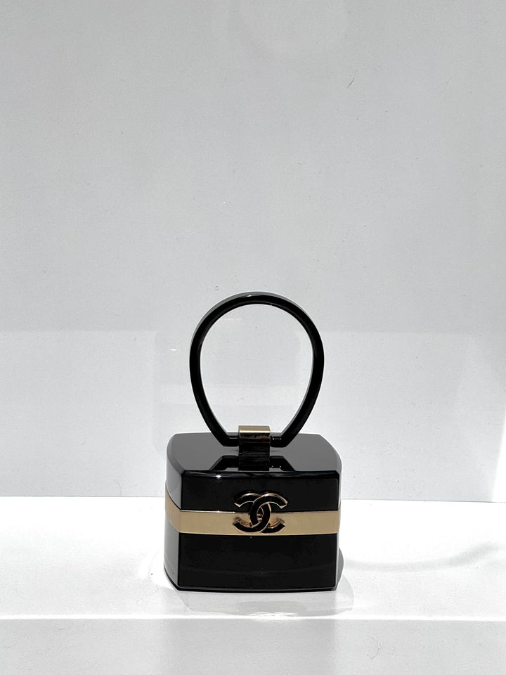 Chanel Lucite Box Mini Handbag Black Gold Hardware 2004