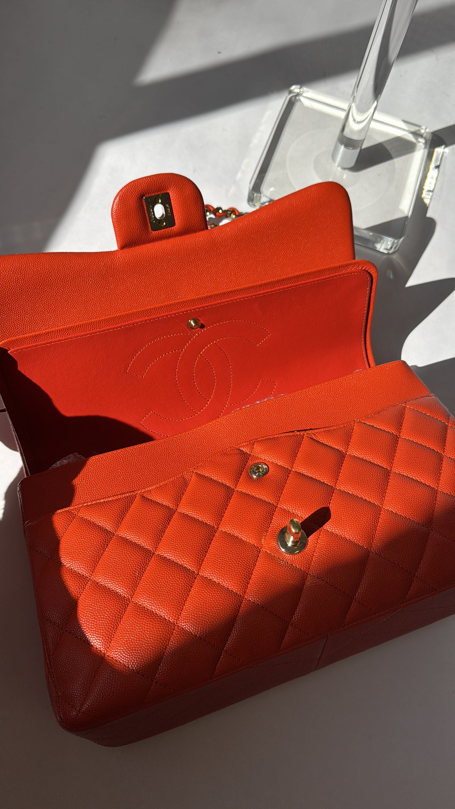 Chanel Jumbo Orange Caviar Double Flap Bag