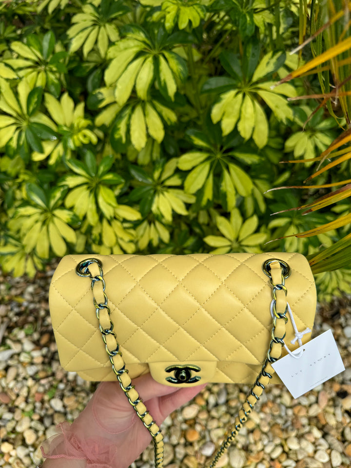 Chanel Yellow Lambskin Mini Flap Bag W Rainbow Hardware