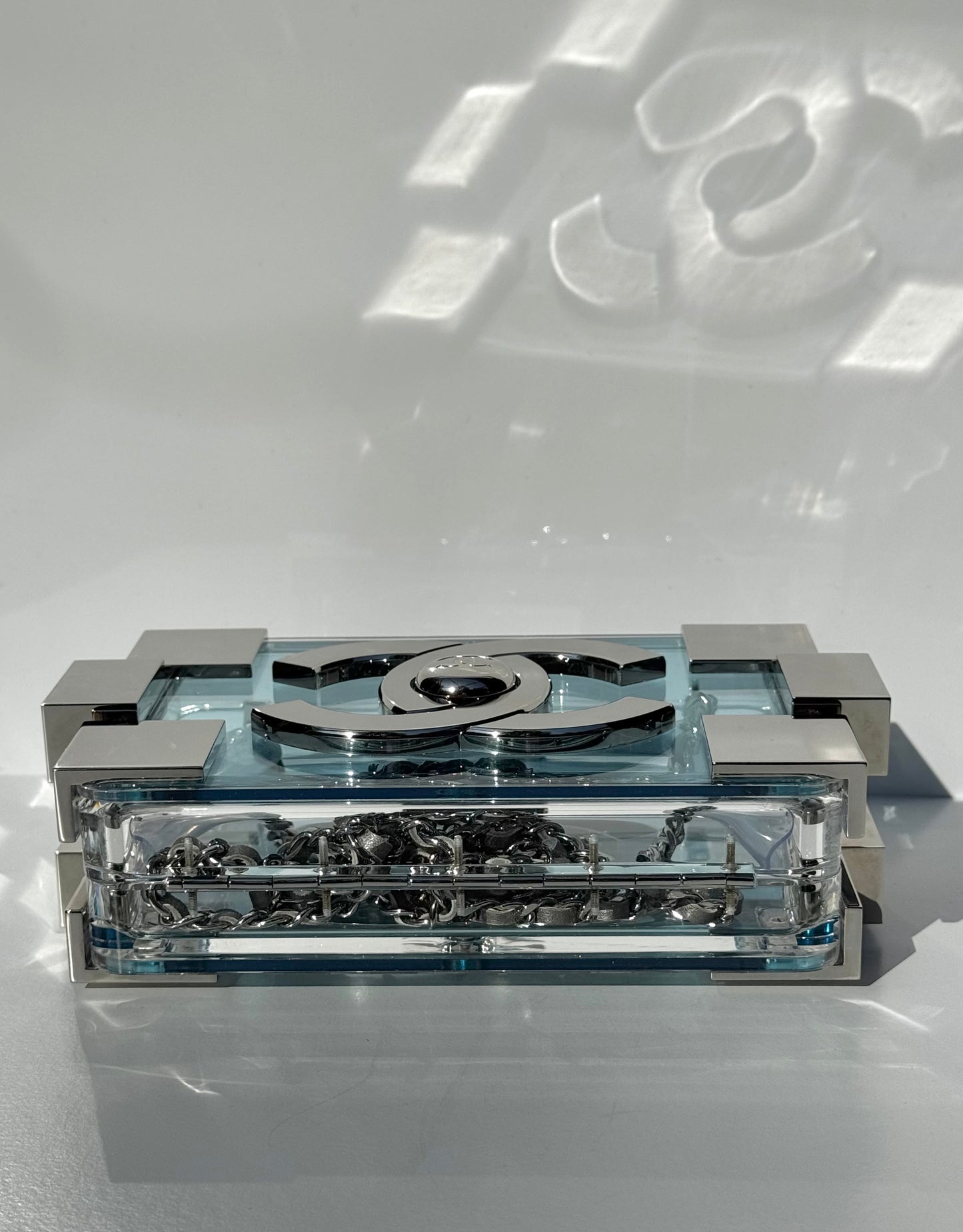 Chanel Plexiglass Blue & Silver Barcode Lego Minaudiere