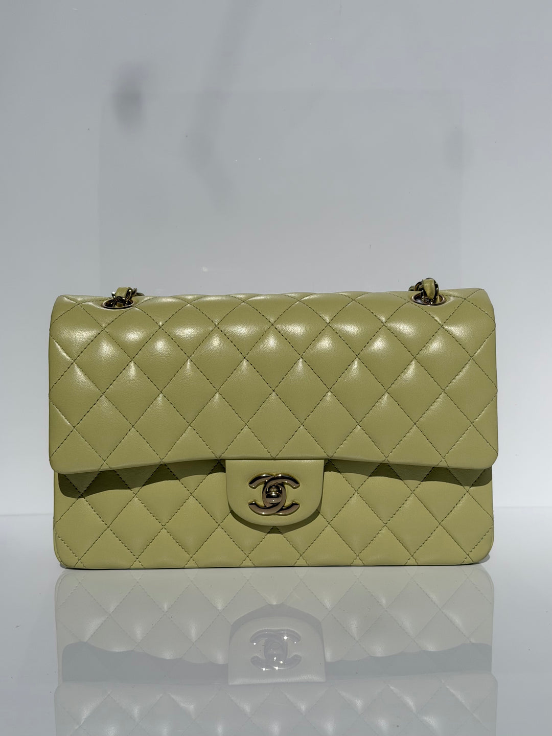 Chanel Medium Classic Flap Bag Pistachio Green Lambskin Gold Tone Hardware 2021