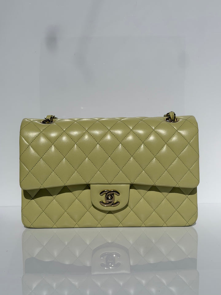 Chanel Medium Classic Flap Bag Pistachio Green Lambskin Gold Tone Hardware 2021