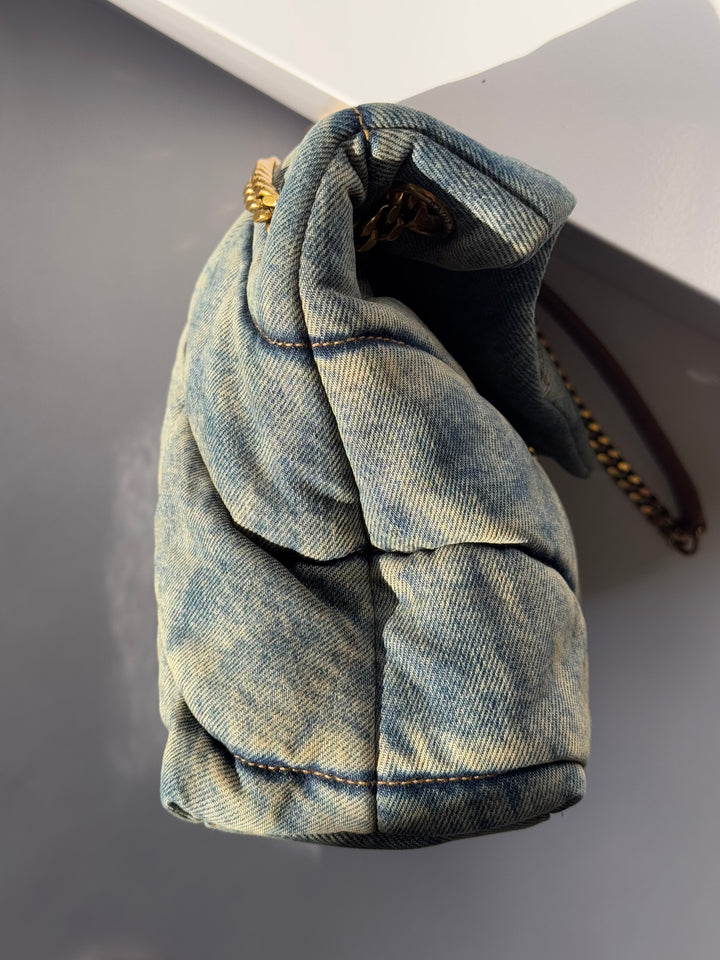 Saint Laurent Medium Denim Puffer Quilted Shoulder Bag