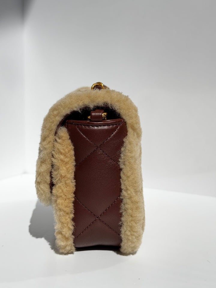 Chanel 25K Brown Mini Shearling Flap Bag