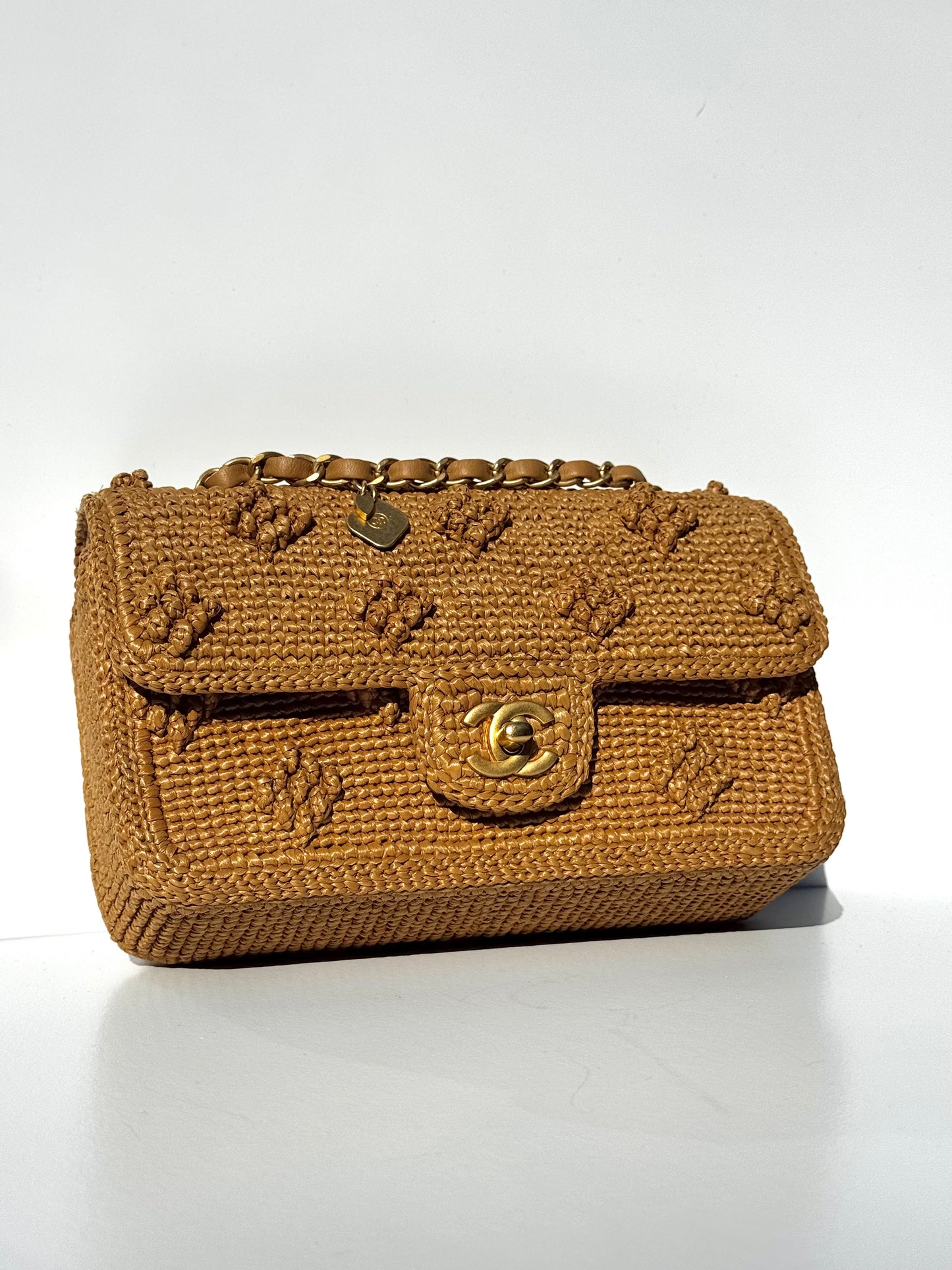 Chanel 24P Tan Braided Raffia Medium Flap Bag