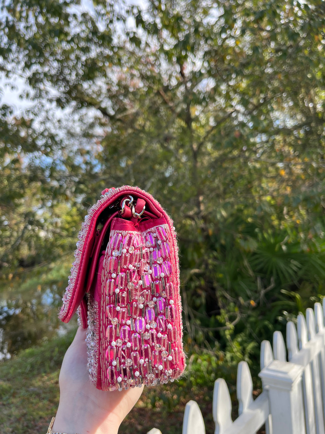Chanel Pink Beaded Satin Medium Double Flap Bag