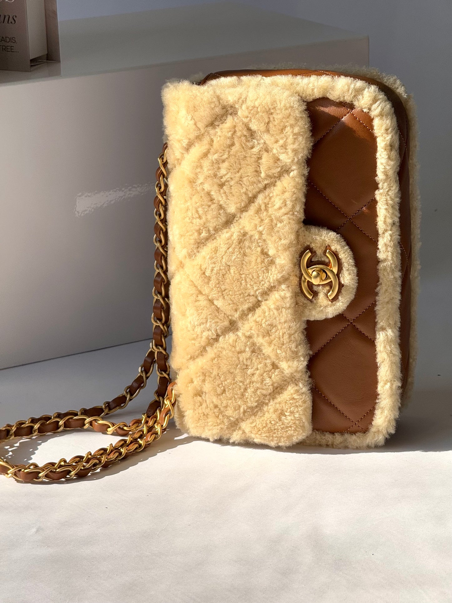 Chanel 24K Brown Shearling Medium Flap Bag