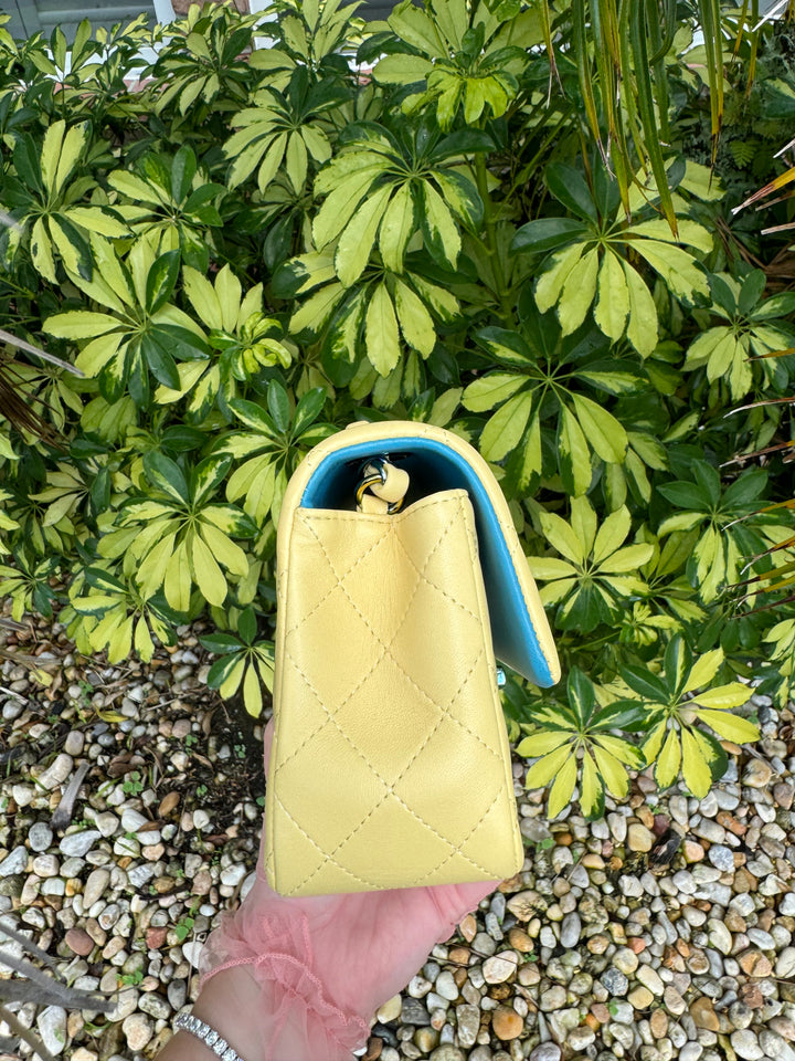Chanel Yellow Lambskin Mini Flap Bag W Rainbow Hardware