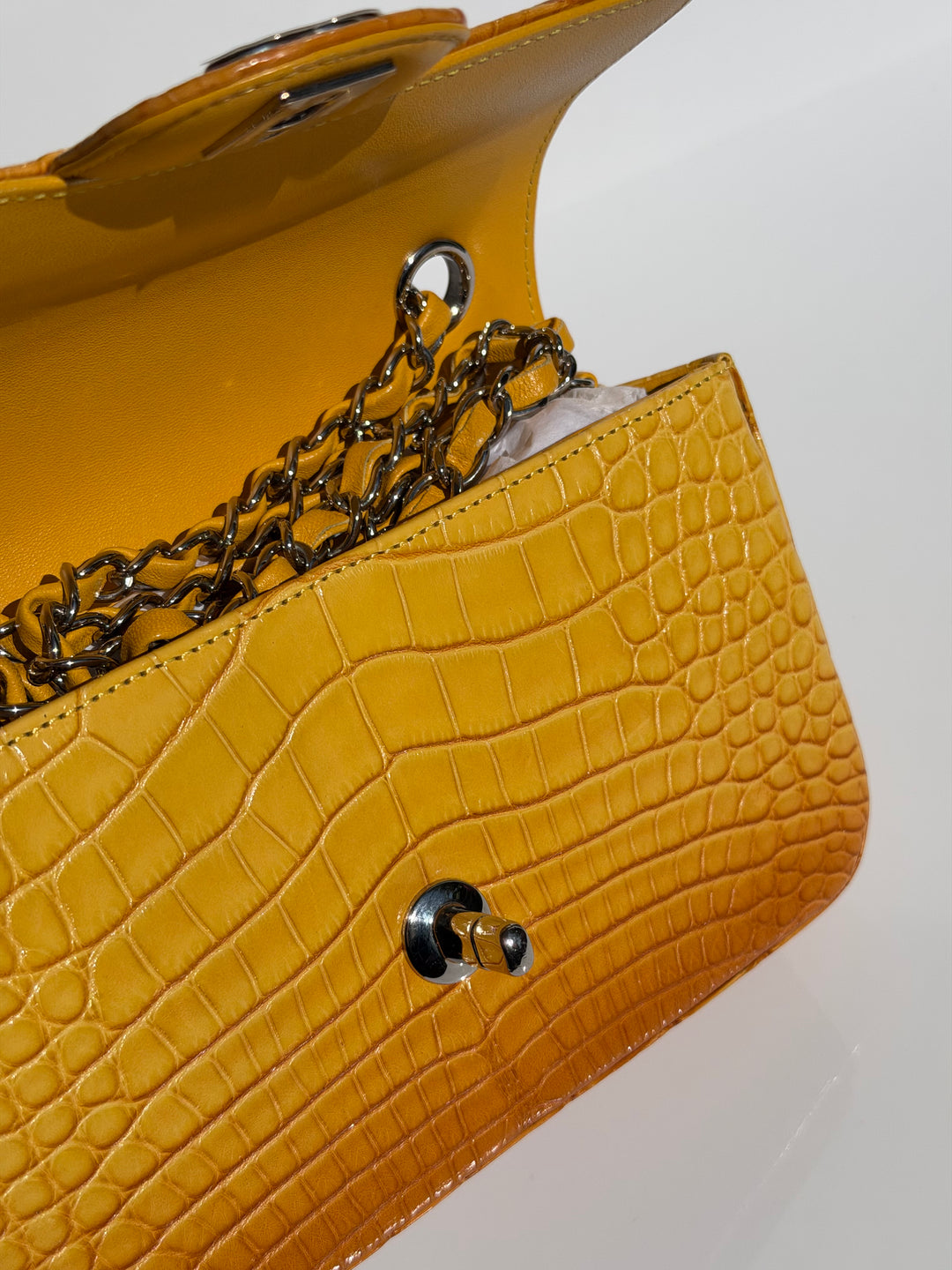 Chanel Mini Flap Orange & Yellow Ombre Alligator Silver Hardware 2014