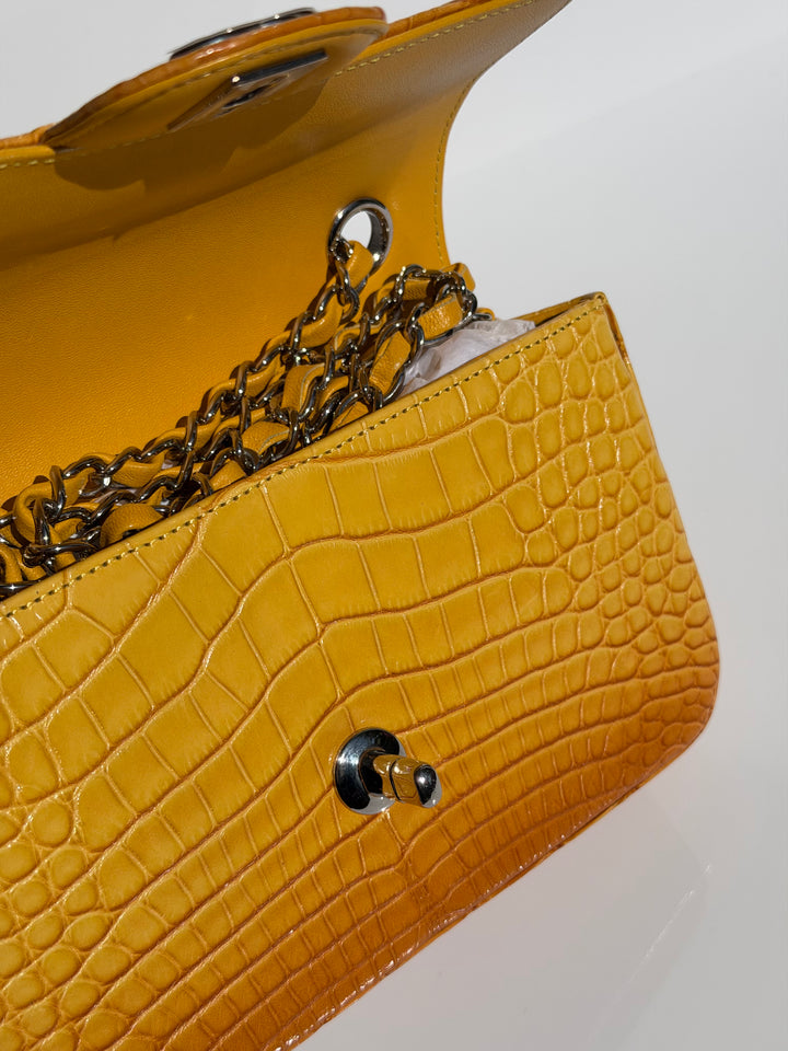 Chanel Mini Flap Orange & Yellow Ombre Alligator Silver Hardware 2014