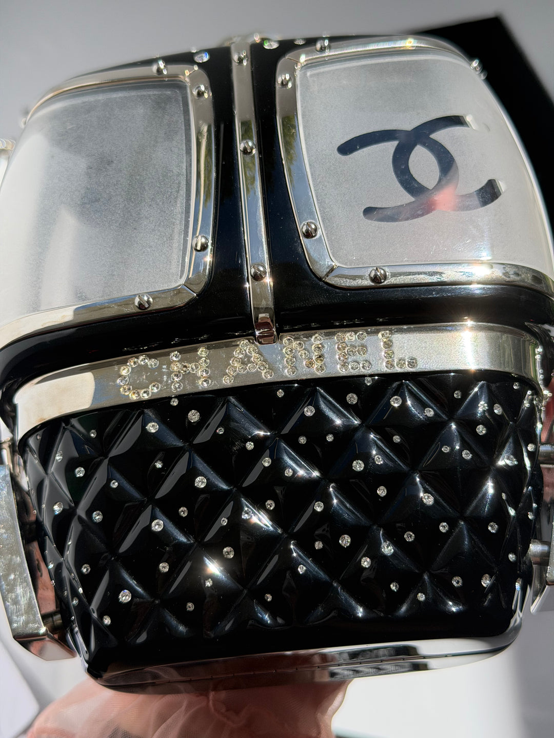 Chanel Ski Gondola Swarovski Minaudière Black Silver Hardware 2019