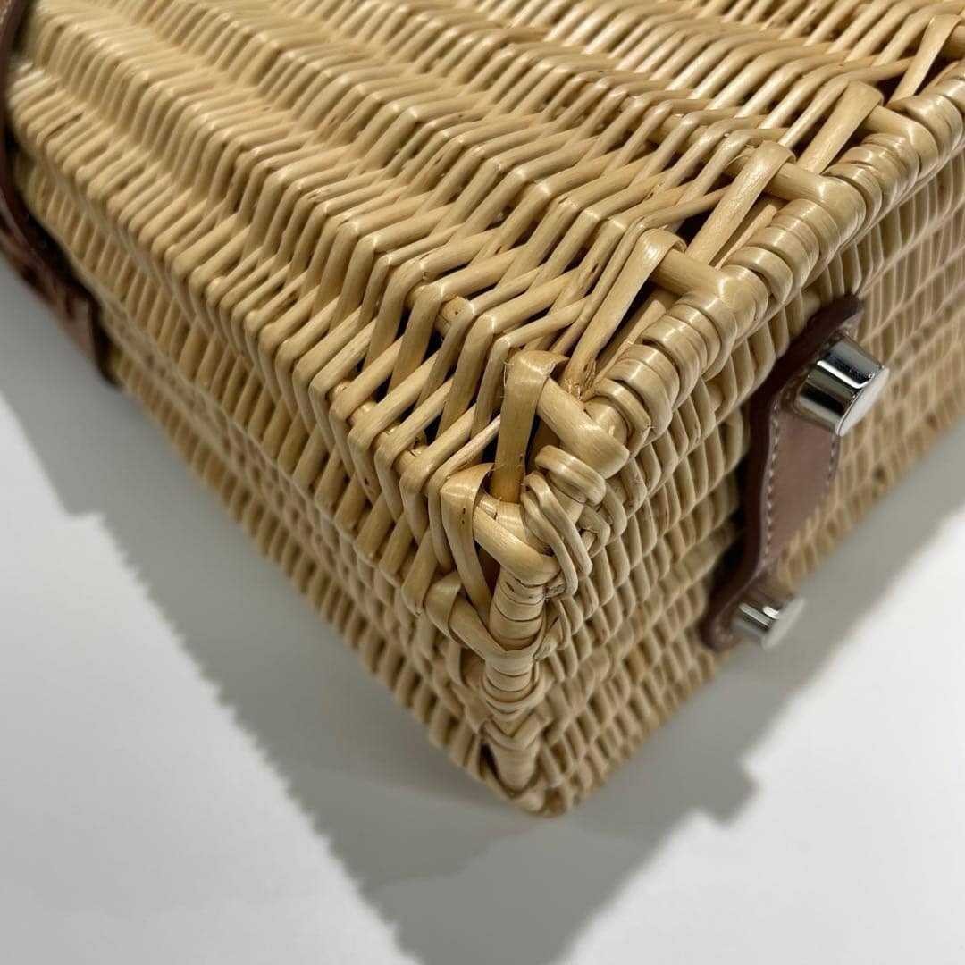 Hermes 2016 Picnic Bolide 25 Fauve Barenia & Osier Wicker Bag