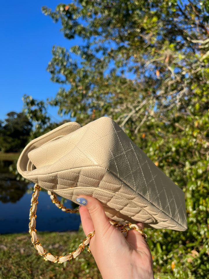 Chanel 1997 Beige Claire Medium Caviar Classic Flap