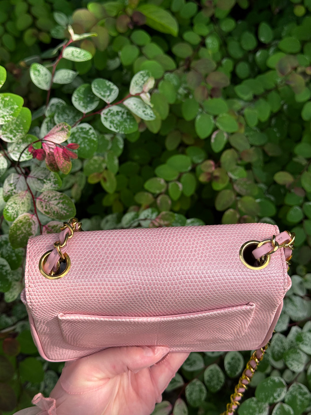 Chanel Sakura Pink Vintage Lizard Mini Square Flap Bag