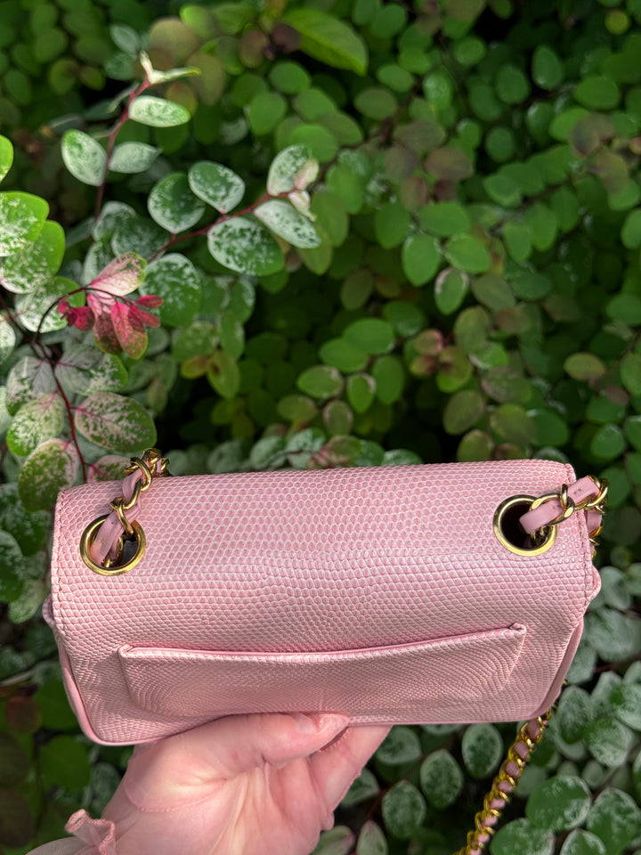 Chanel Sakura Pink Vintage Lizard Mini Square Flap Bag