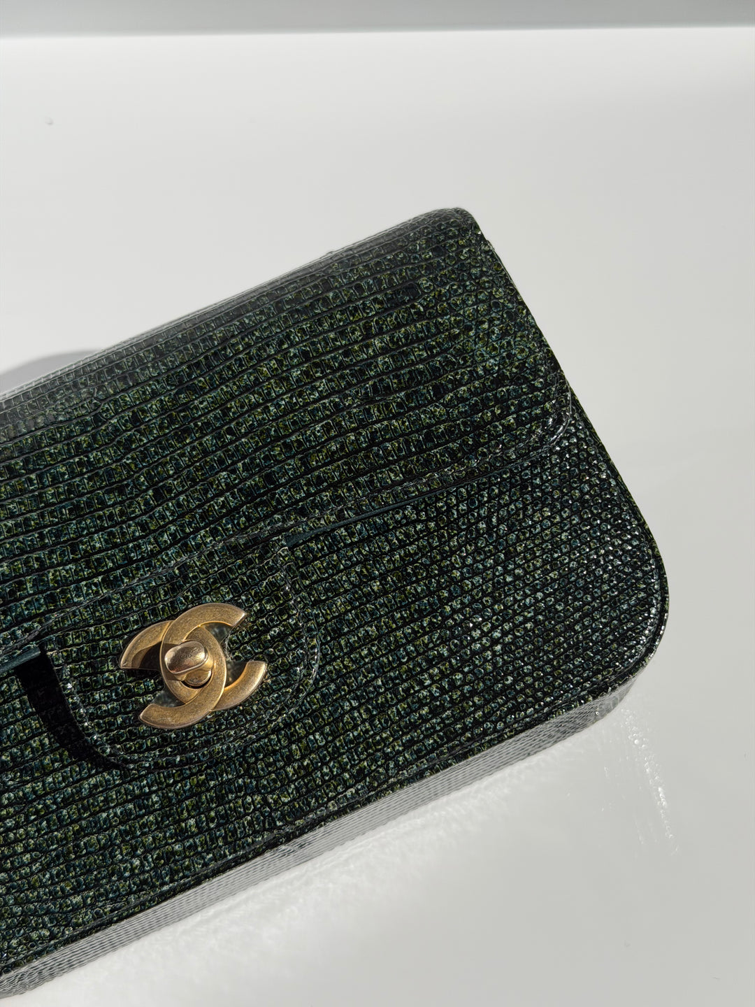 Chanel Mini Flap Green Lizard Brushed Gold Hardware 2018
