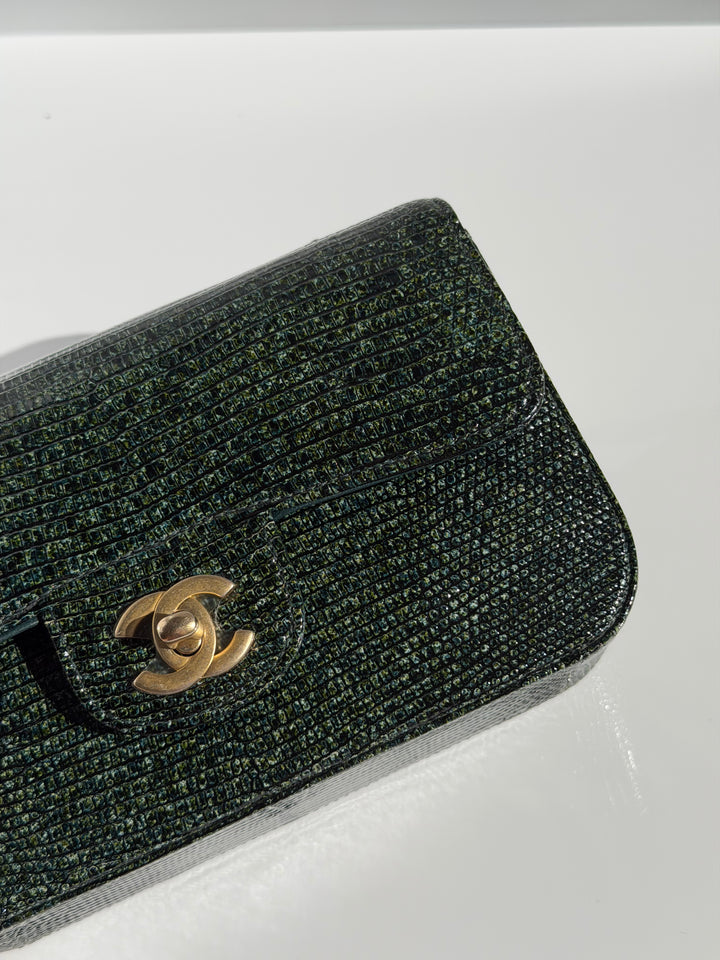 Chanel Mini Flap Green Lizard Brushed Gold Hardware 2018