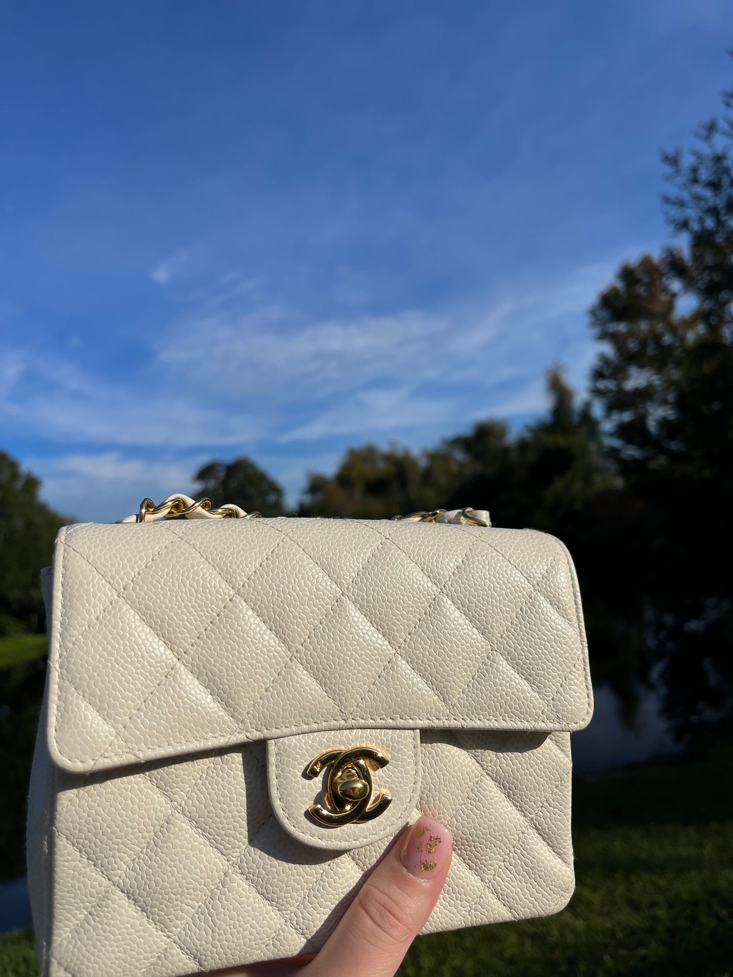 Chanel Cream Caviar Vintage Mini Square Flap Bag