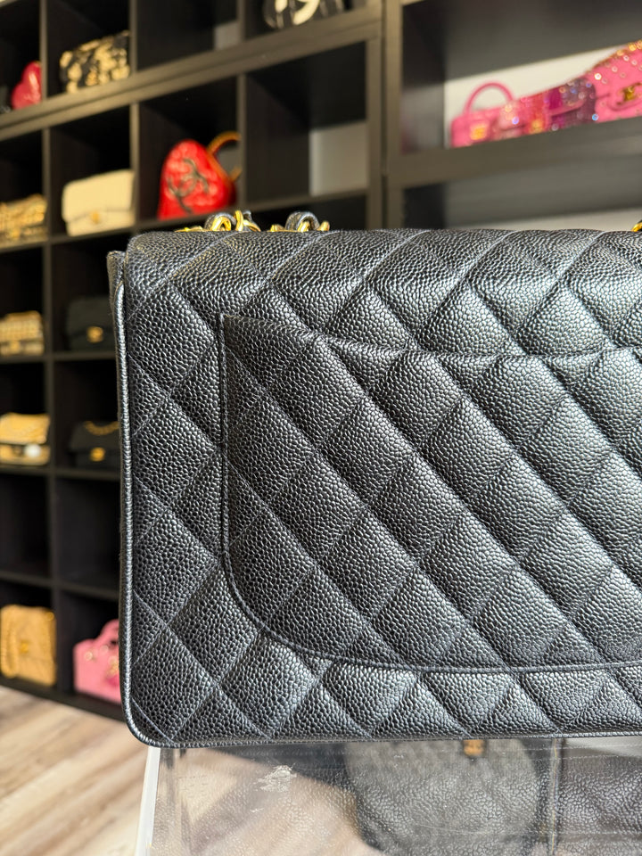 Chanel Classic Flap Jumbo Black Caviar 24K Gold Hardware 1994