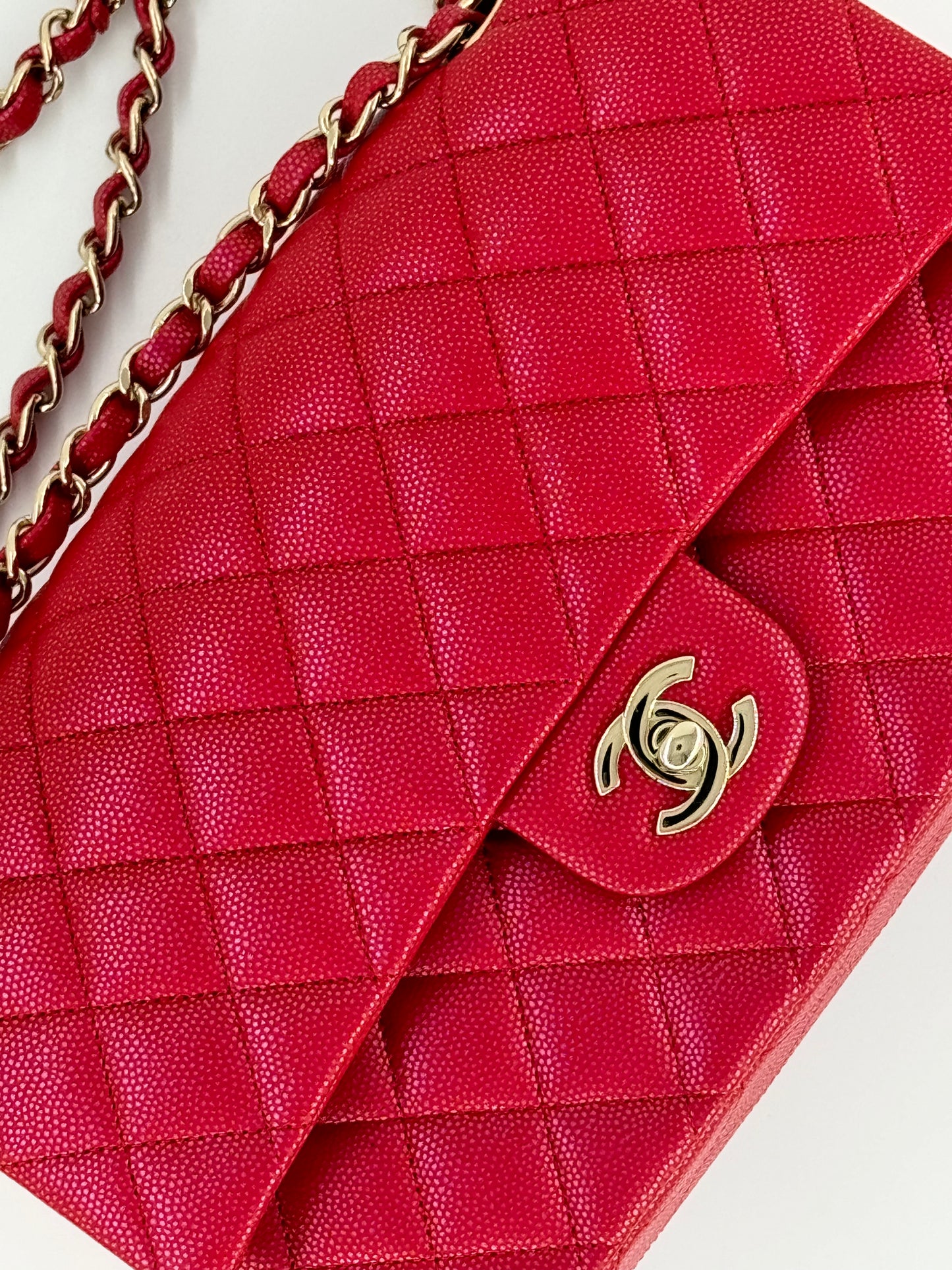 Chanel 21S Red Iridescent Medium Caviar Flap Bag