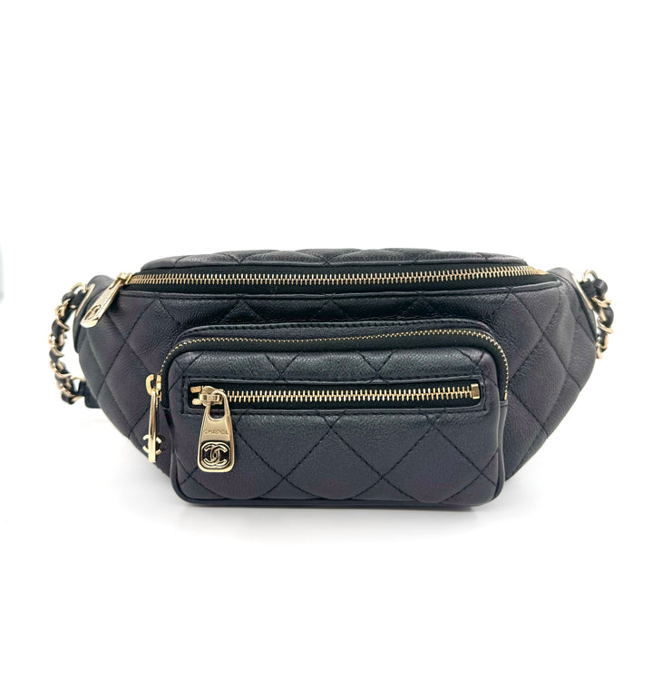 Chanel 2019 Black Iridescent Calfskin Waist Bag