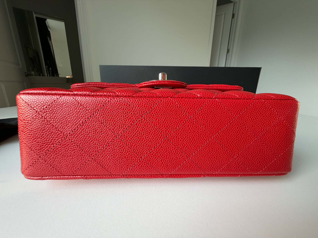 Chanel Small Classic Double Flap Caviar Red Silver Hardware 2020