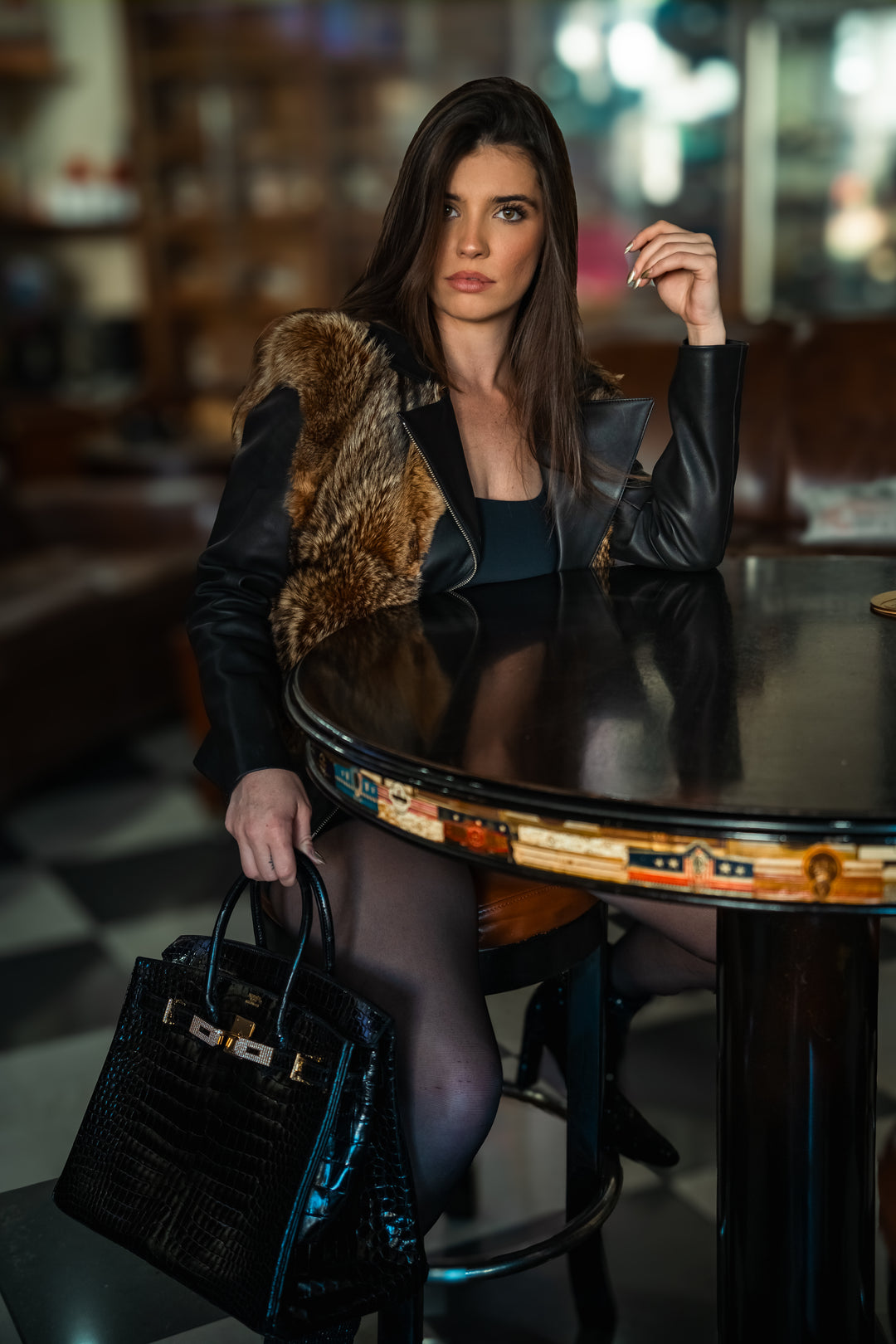 Hermes 18K Yellow Gold Diamond Black Porosus Crocodile Birkin 35
