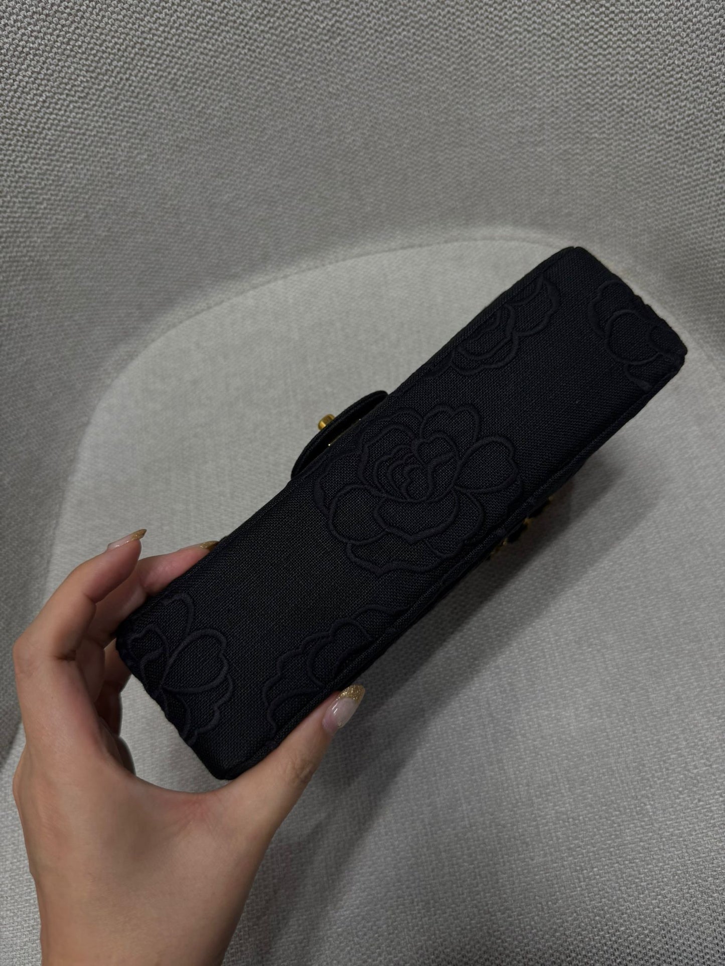 Chanel 1997 Small 24K Black Camellia Classic Flap Bag