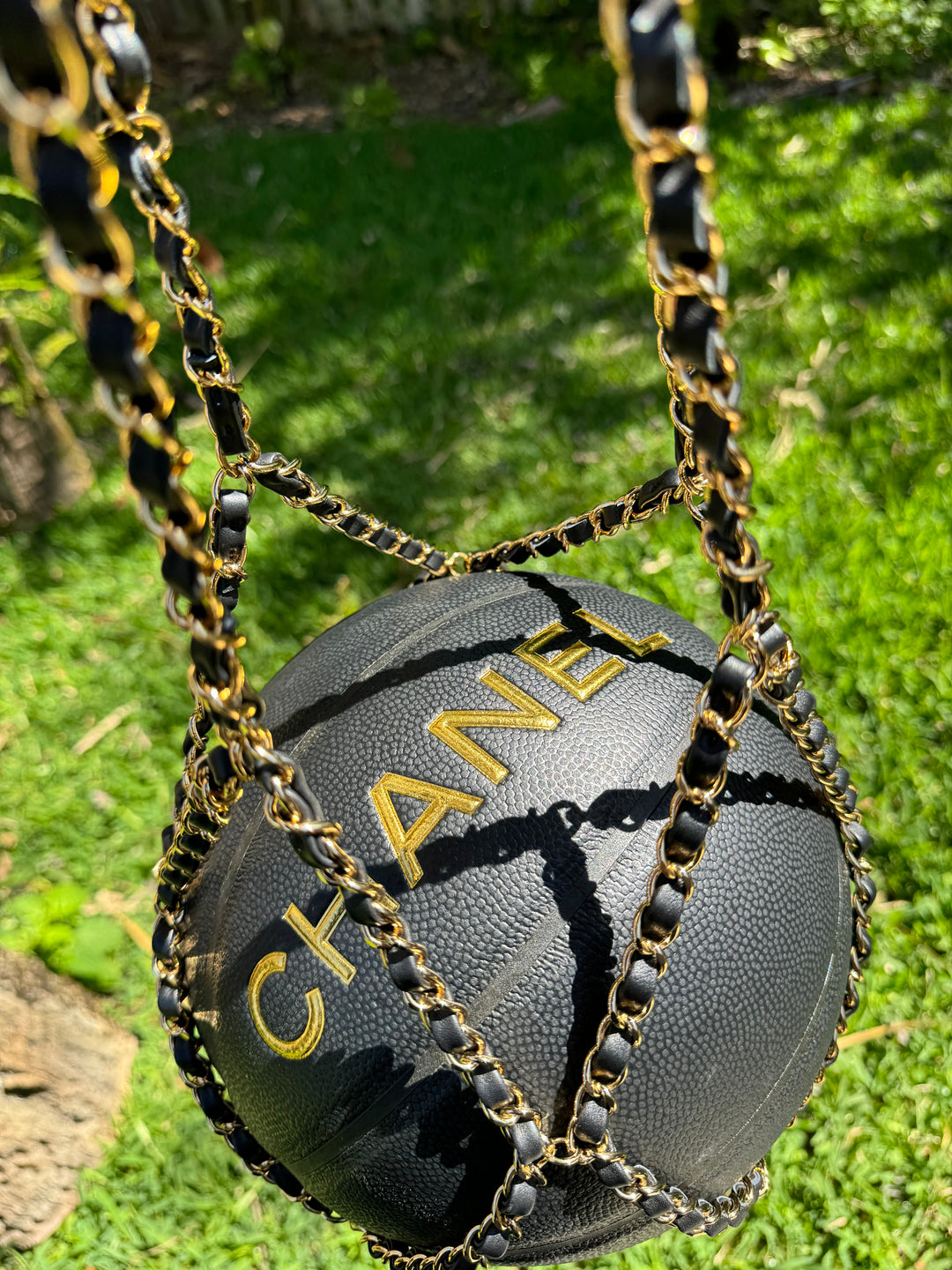 Chanel 2019 Black Rubber Basketball and Black Calfskin Net Chain